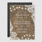 Floral Lace String Light Rustic Graduation Party Magnetic Invitation (Front/Back)