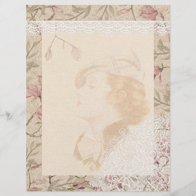 Floral Lace Vintage Scrapbook Paper (Front)