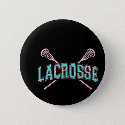 Floral Lacrosse Crossed Sticks LAX Girly Teal PInk Button