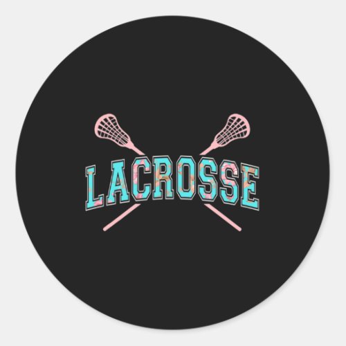 Floral Lacrosse Crossed Sticks LAX Girly Teal PInk Classic Round Sticker