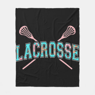 Floral Lacrosse Crossed Sticks LAX Girly Teal PInk Fleece Blanket