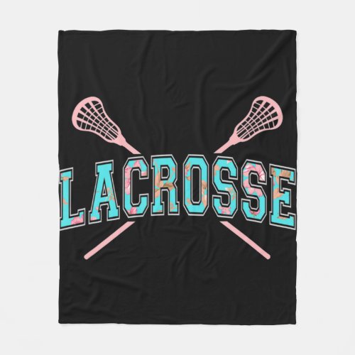 Floral Lacrosse Crossed Sticks LAX Girly Teal PInk Fleece Blanket