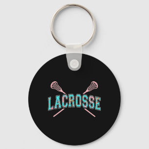 Floral Lacrosse Crossed Sticks LAX Girly Teal PInk Keychain