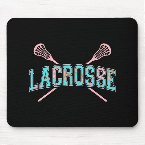 Floral Lacrosse Crossed Sticks LAX Girly Teal PInk Mouse Pad