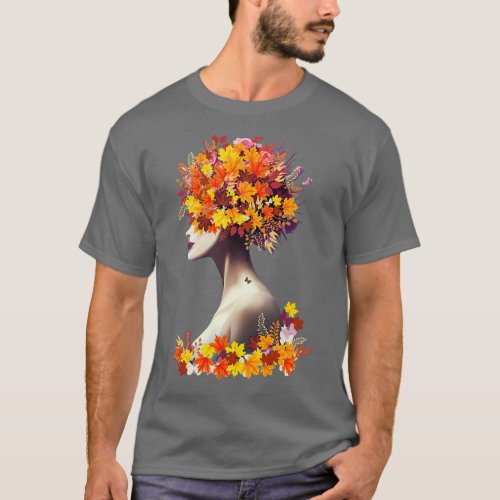 Floral lady cute girl with autumn leaves berries a T_Shirt