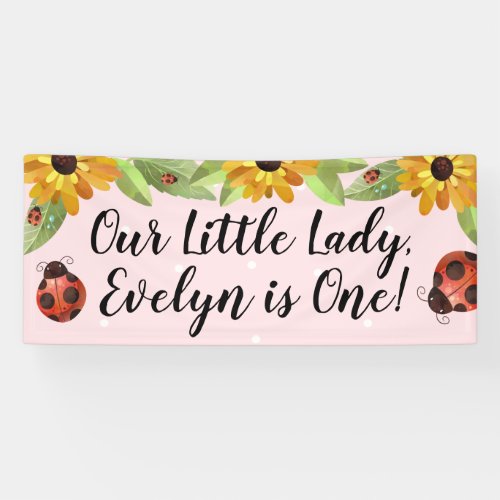 Floral Ladybug Birthday Party Banner
