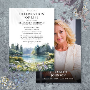 Floral Lake Celebration Of Life Photo Funeral Invitation