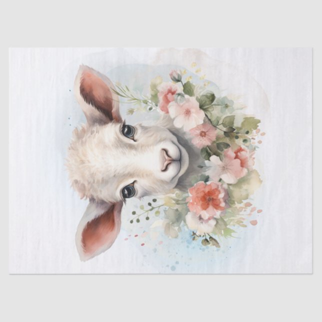 Floral Lamb Sheep Watercolor Tissue Paper (Front)