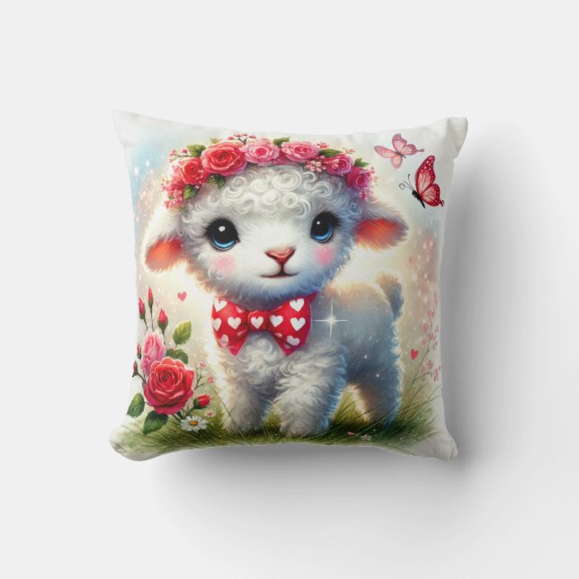 Floral Lamb – Sweet Spring Pillow (Front)