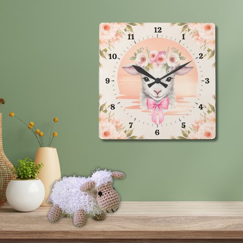 Floral Lamb Wall Clock