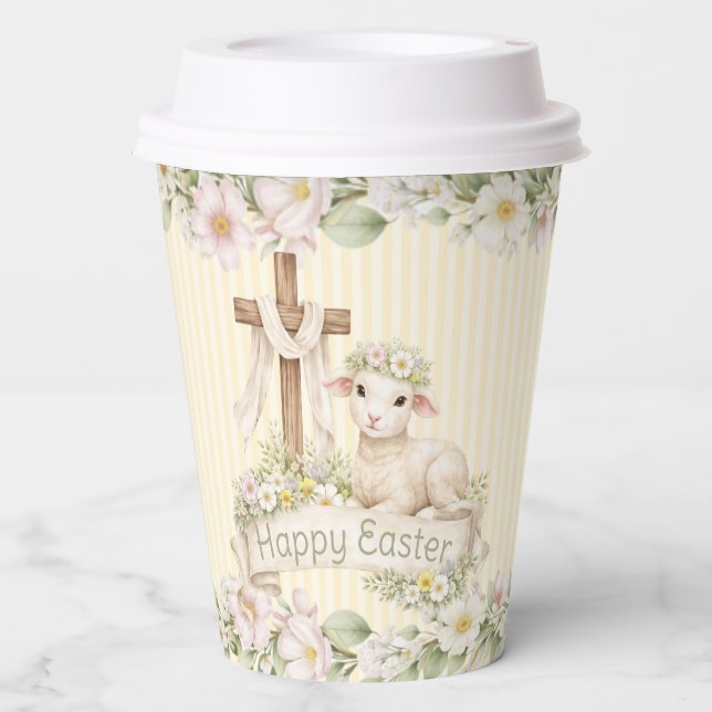Floral Lamb with Cross | Easter  Paper Cups (Front)