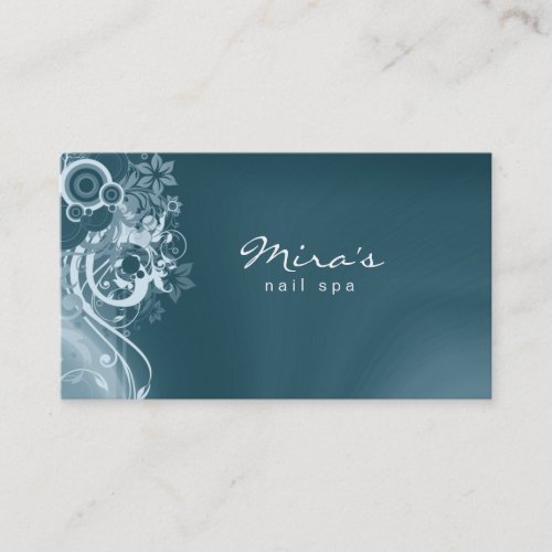 Floral Landscaping Business Card Retro Teal Blue