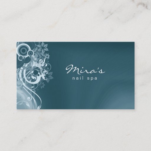 Customizable Floral Landscaping Business Card Retro Teal Blue