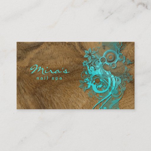 Customizable Floral Landscaping Business Card Wood Blue
