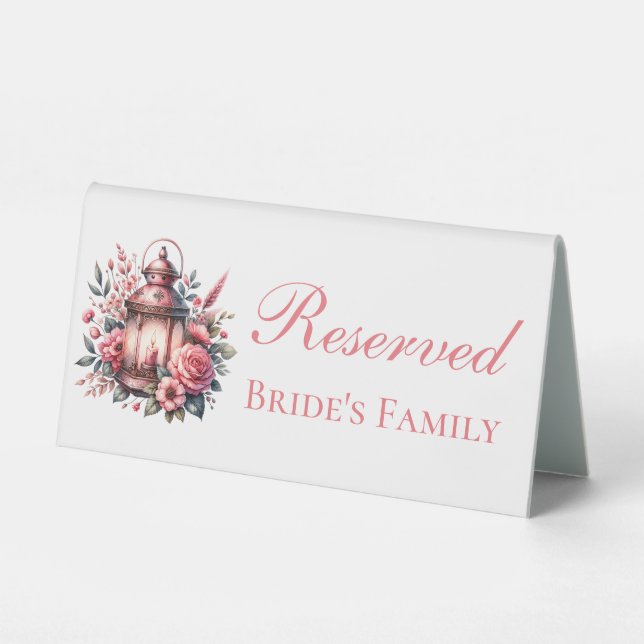 Floral Lantern Pink Country Reserved Wedding  Table Tent (Front)