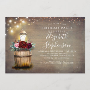 Floral Lantern Rustic Country Fall Birthday Party Invitation