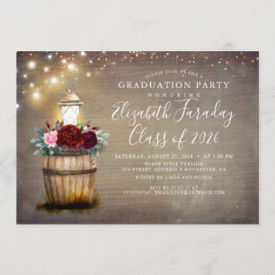 Floral Lantern Rustic Country Fall Graduation Invitation