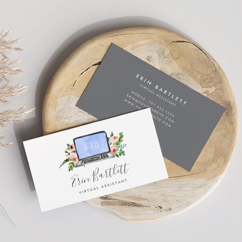 Floral Laptop  Virtual Assistant Business Card