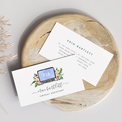 Floral Laptop  Virtual Assistant Business Card