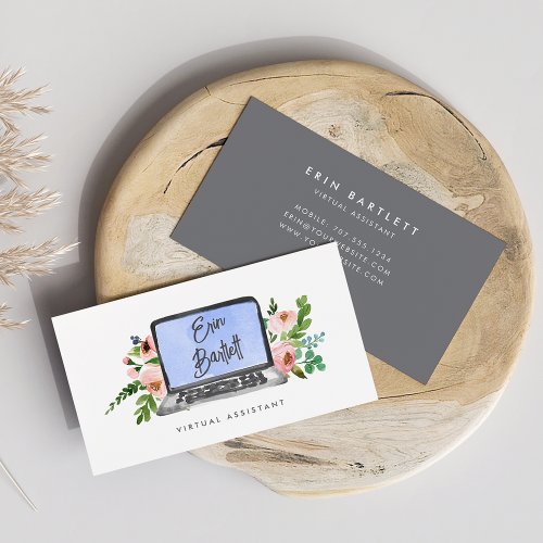 Floral Laptop  Virtual Assistant Business Card