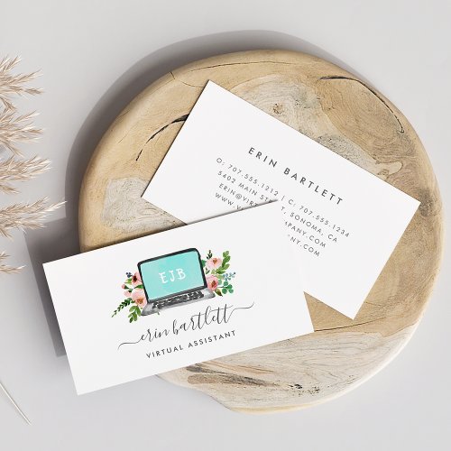 Floral Laptop  Virtual Assistant Business Card