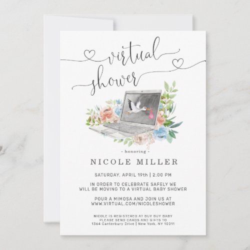 Floral Laptop  Virtual Baby Shower Invitation