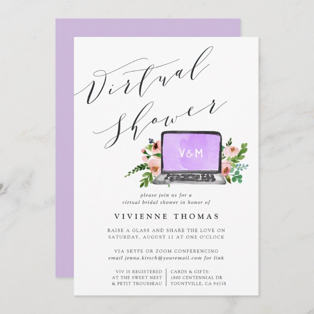 Floral Laptop Virtual Bridal Shower Invitation (Front/Back)