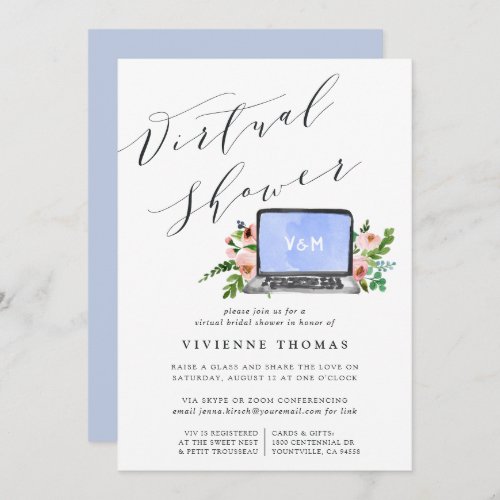 Floral Laptop Virtual Bridal Shower Invitation