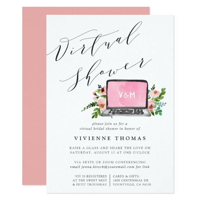 Floral Laptop Virtual Bridal Shower Invitation