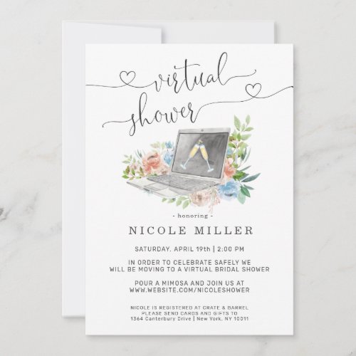 Floral Laptop  Virtual Bridal Shower Invitation