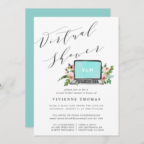 Floral Laptop Virtual Bridal Shower Invitation