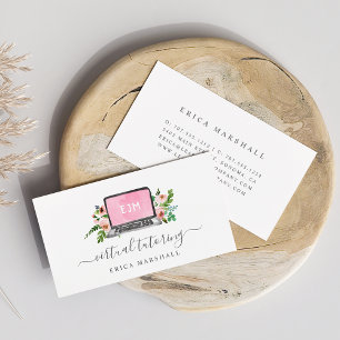 Floral Laptop   Virtual Tutor   Remote Learning Business Card