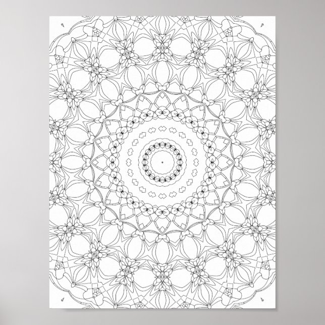 Floral Lattice Kaleidoscope Coloring Page Design Poster (Front)
