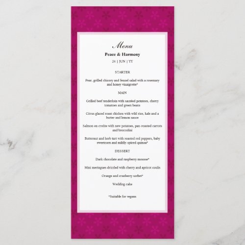 Floral Lattice Magenta Pattern Wedding Menu Card