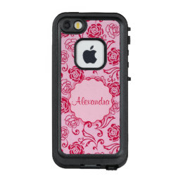 Floral lattice pattern of tea roses on pink name LifeProof FRĒ iPhone SE/5/5s case