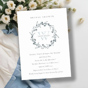 Floral Laurel Wreath Monogram Bridal Shower Invite