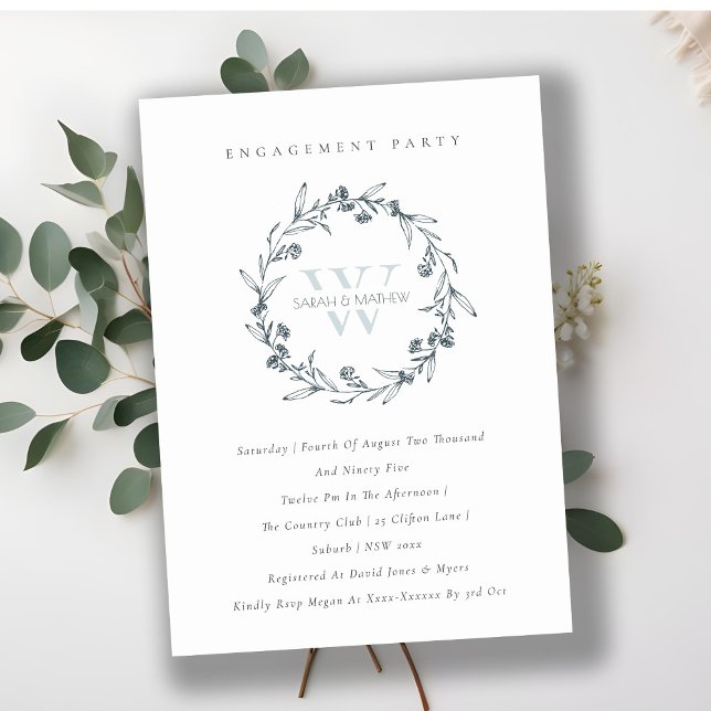 Floral Laurel Wreath Monogram Engagement Invite (Creator Uploaded)