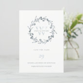 Floral Laurel Wreath Monogram Save The Date Card (Standing Front)
