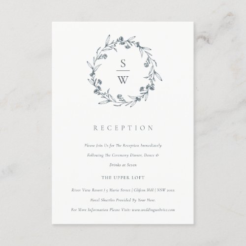 Floral Laurel Wreath Monogram Wedding Reception Enclosure Card