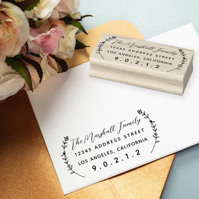 Floral Laurels Personalized Address Rubber Stamp (Creator Uploaded)