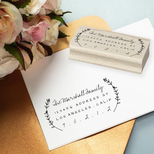 Floral Laurels Personalized Address Rubber Stamp