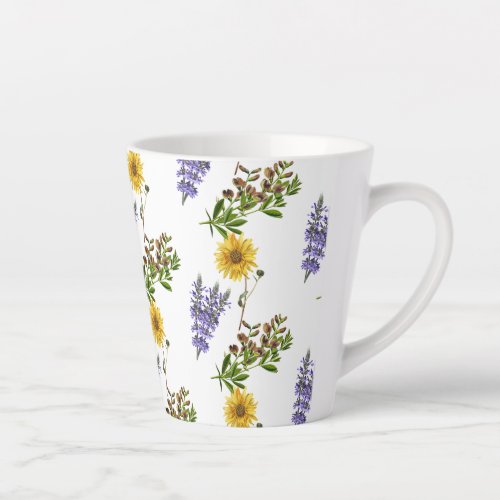 Floral Lavender and Sunflower Pattern Latte Mug