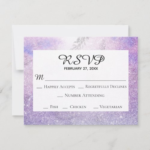 *~* Floral Lavender Blue Glitter Elegant Wedding RSVP Card