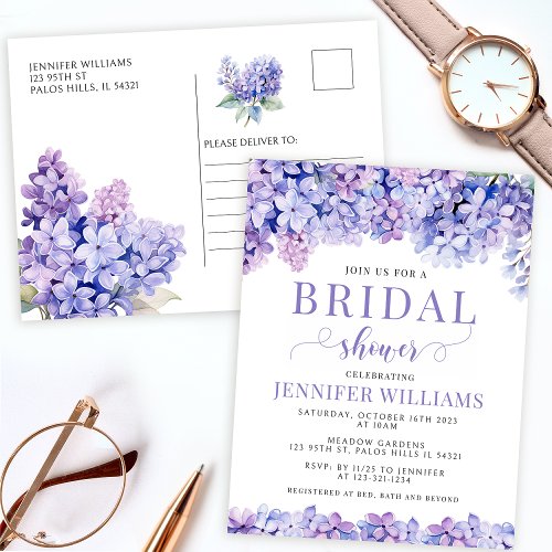 Floral lavender bridal shower postcard invitation