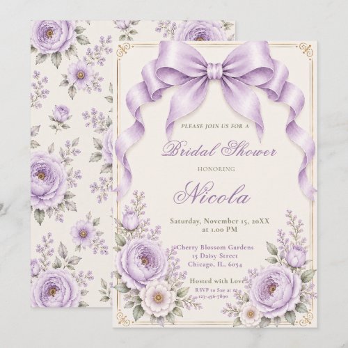 Floral Lavender Coquette Bow Bridal Shower Invitation