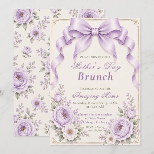 Floral Lavender Coquette Bow Mother's Day Brunch Invitation
