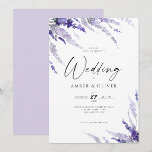 Floral Lavender Elegant Dusty Purple Lilac Wedding Invitation