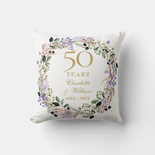Floral Lavender Garland 50th Anniversary Photo Throw Pillow