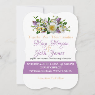 Floral Lavender Gold & White  Flowers  With Ring   Invitation