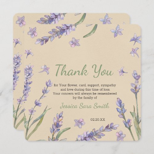 Floral Lavender Greenery Thank You Memorial Card